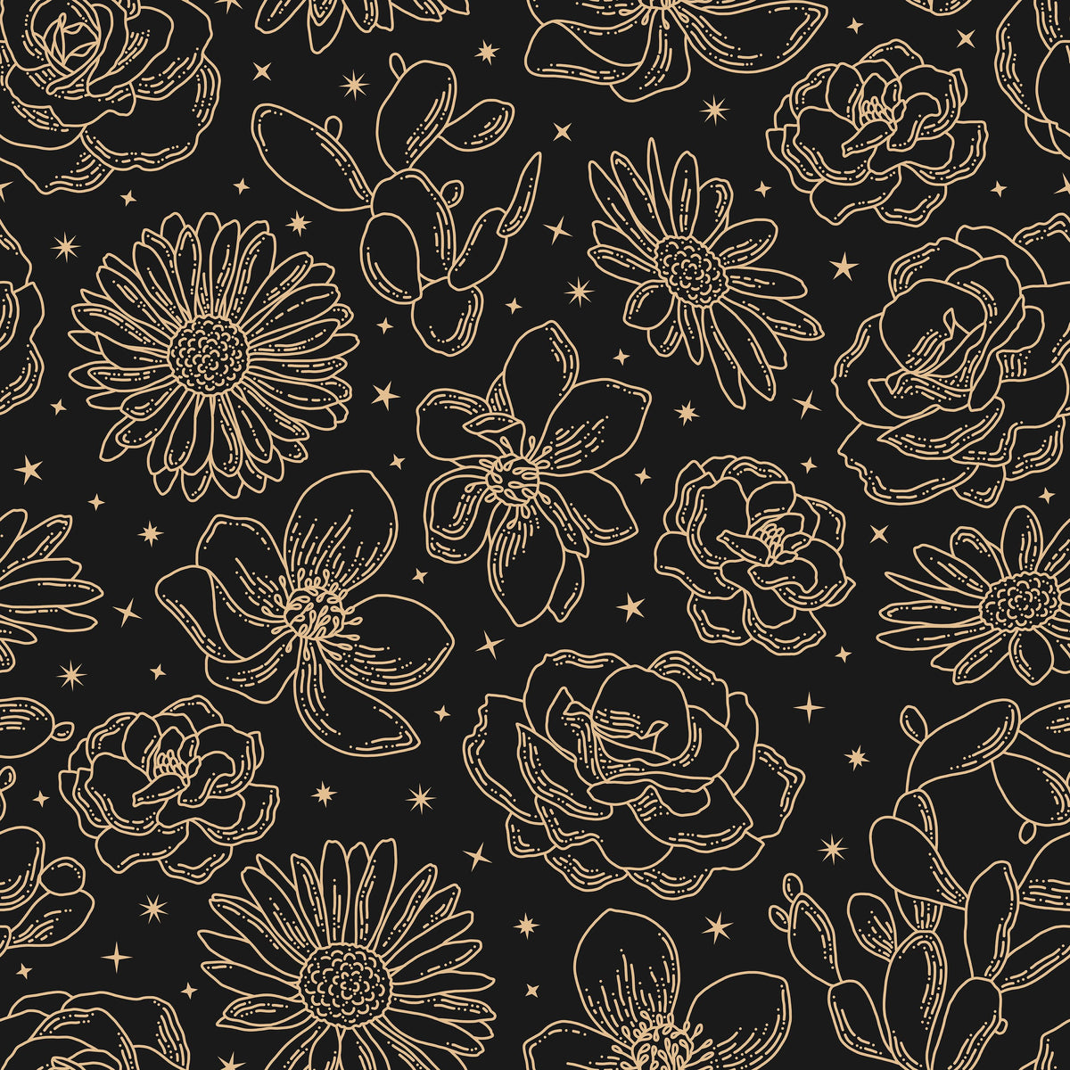 Sky Flowers Black Mural Wallpaper - pure wallpaper artwork