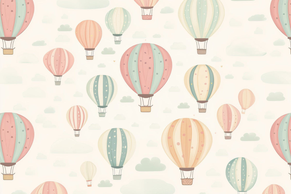 Hot Air Balloon Cloudy White Mural Wallpaper - pure wallpaper artwork