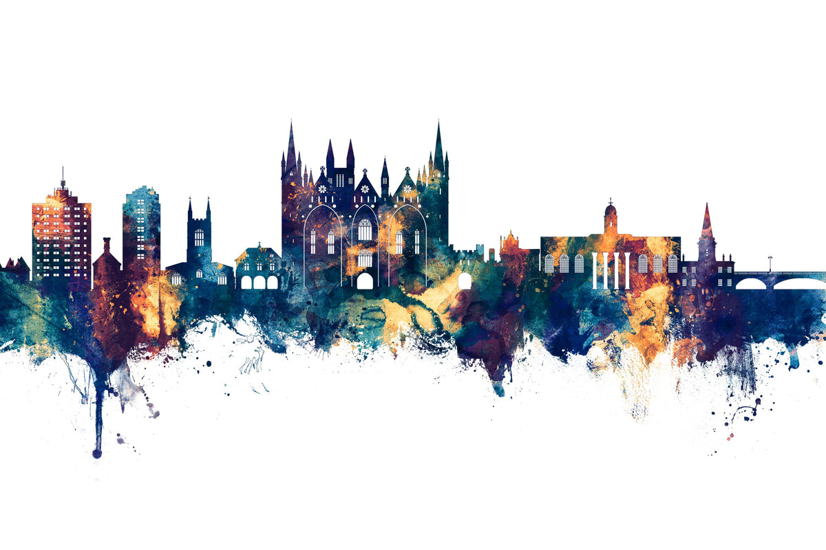 Peterborough England Skyline Blue & Bronze Mural Wallpaper - pure wallpaper artwork