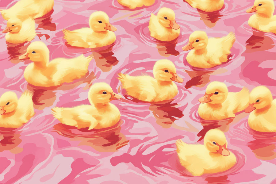 Cutesy Ducklings Mural Wallpaper