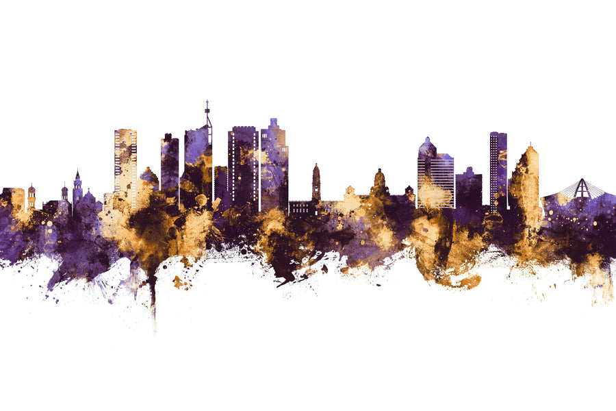Durban South Africa Skyline Purple & Gold Mural Wallpaper