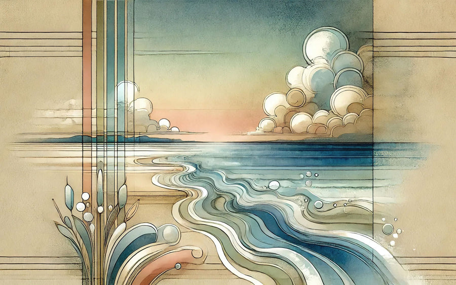 Abstract Coastal Dusk in Art Deco Mural Wallpaper