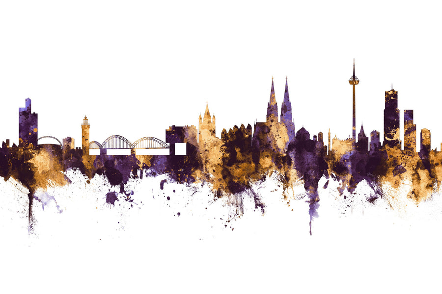 Cologne Germany Skyline Purple & Gold Mural Wallpaper