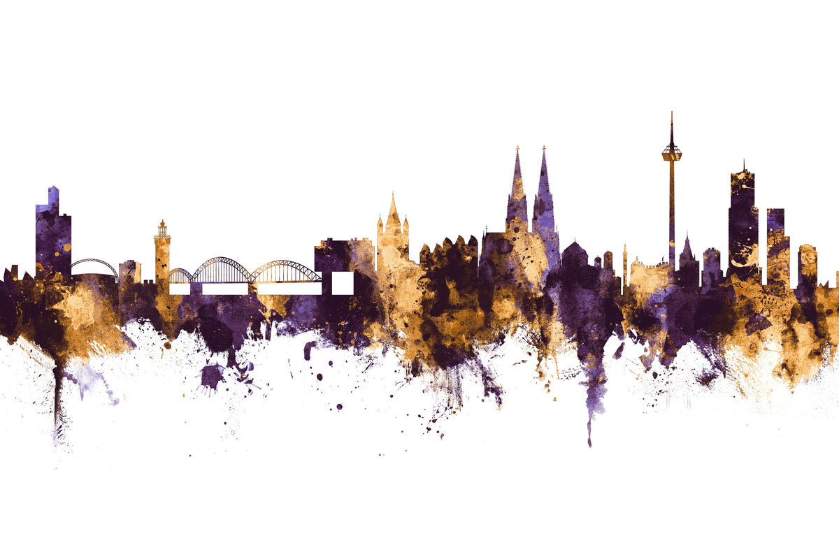 Cologne Germany Skyline Purple & Gold Mural Wallpaper - pure wallpaper artwork