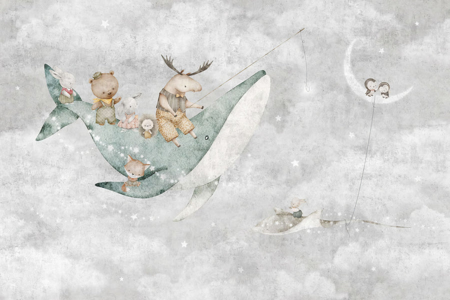 Bedtime Tales, Stone Gray Mural Wallpaper