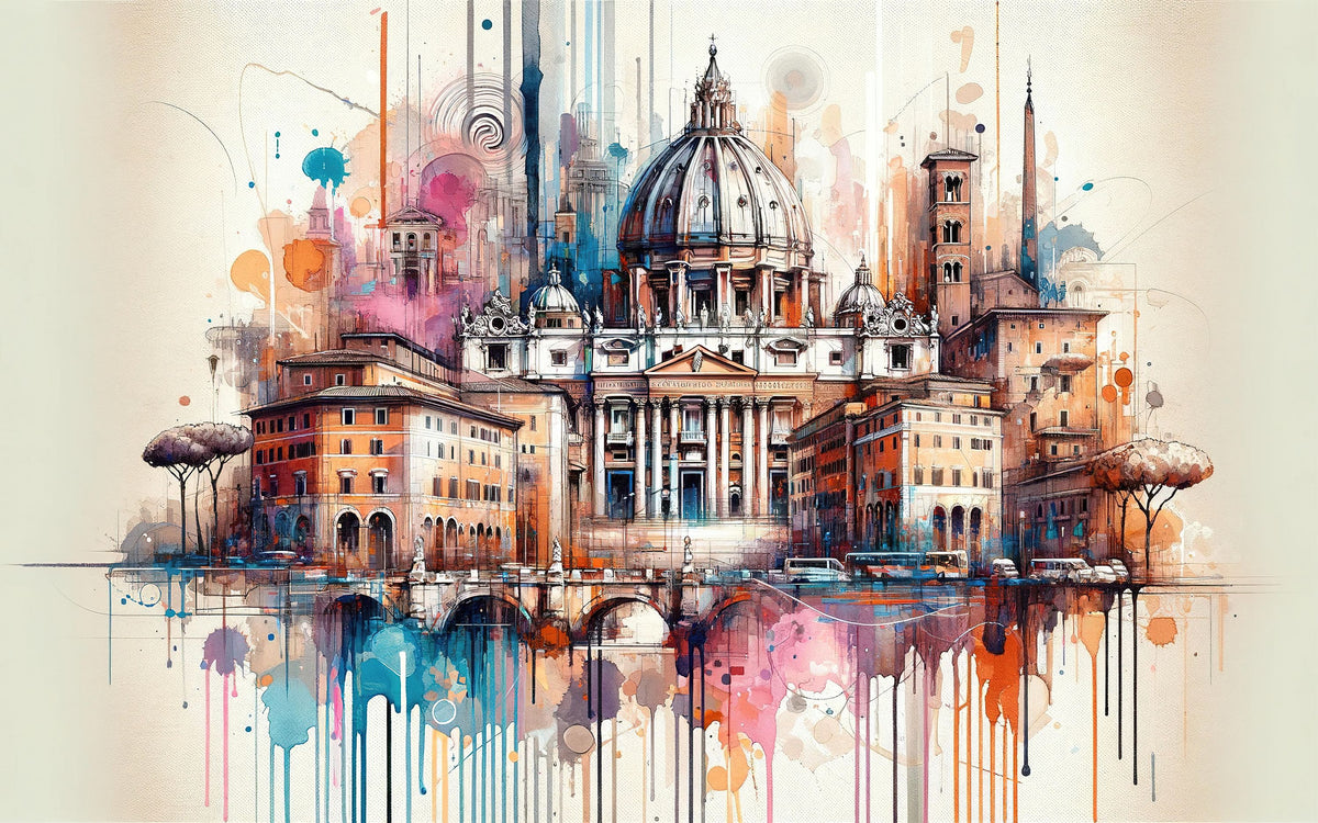 Watercolor Rome Skyline Mural Wallpaper - pure wallpaper artwork