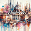 Watercolor Rome Skyline Mural Wallpaper - pure wallpaper artwork