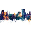 Savannah Georgia Skyline Blue & Bronze Mural Wallpaper - pure wallpaper artwork