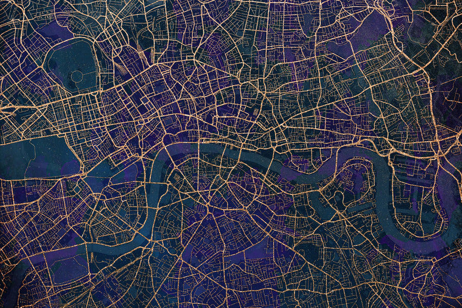 Central London Blue & Gold Mural Wallpaper