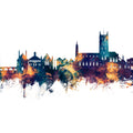 Tewkesbury England Skyline Blue & Bronze Mural Wallpaper - pure wallpaper artwork