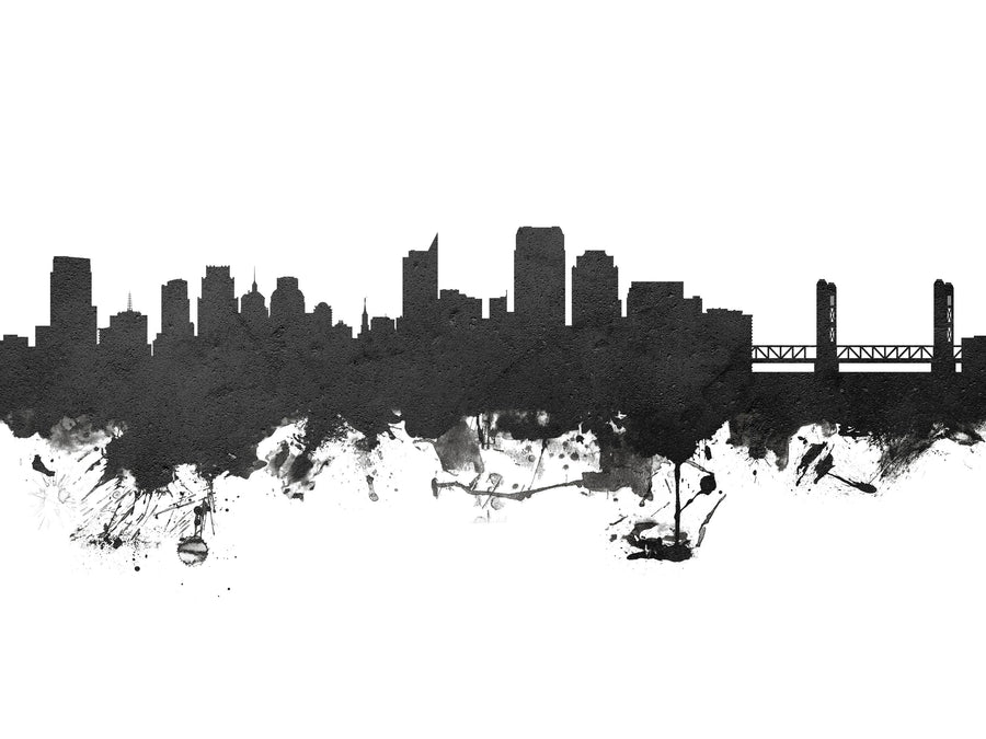 Sacramento California Skyline Black & White Mural Wallpaper