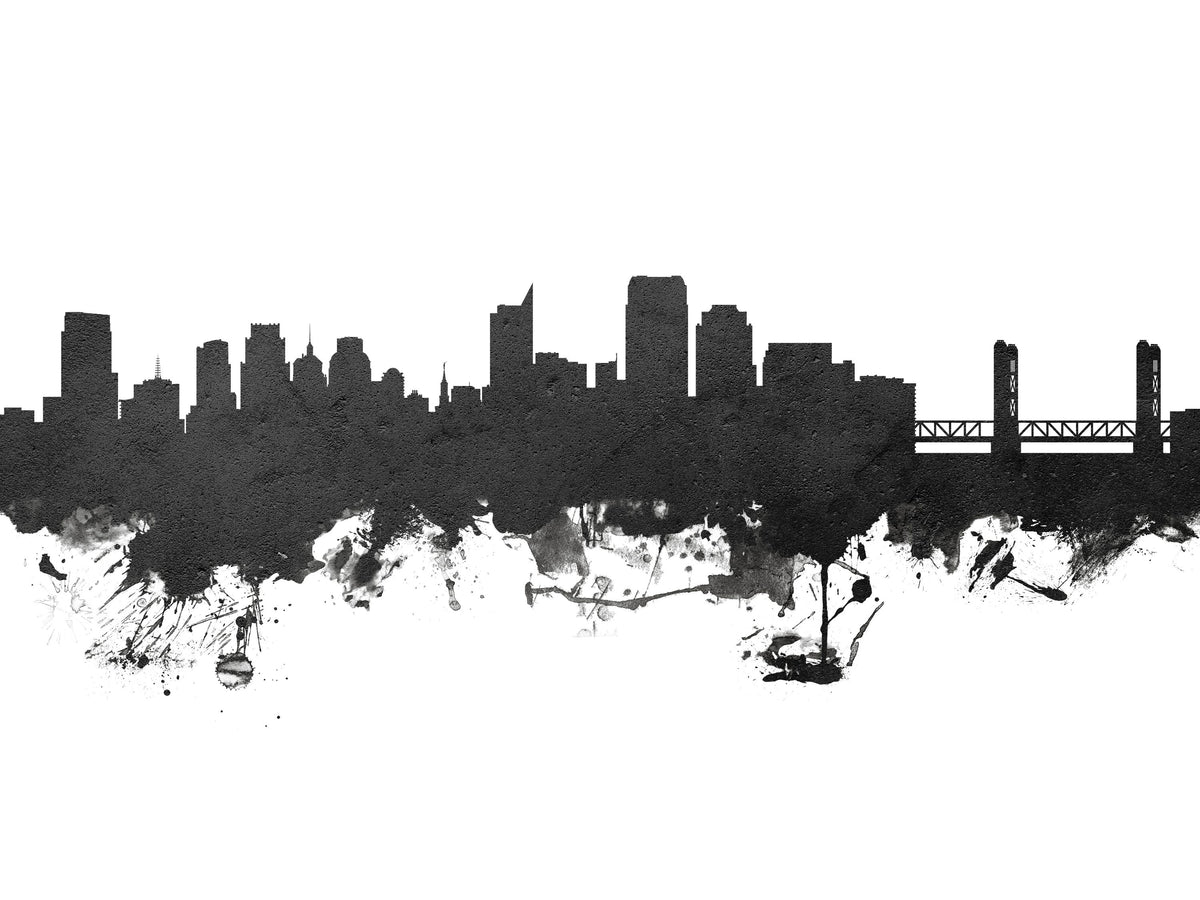 Sacramento California Skyline Black & White Mural Wallpaper - pure wallpaper artwork