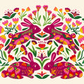 Otomi Rabbits & Flowers Mural Wallpaper - pure wallpaper artwork