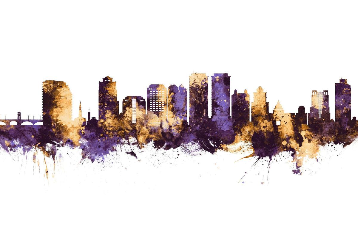 West Palm Beach Florida Skyline Purple & Gold Mural Wallpaper - pure wallpaper artwork