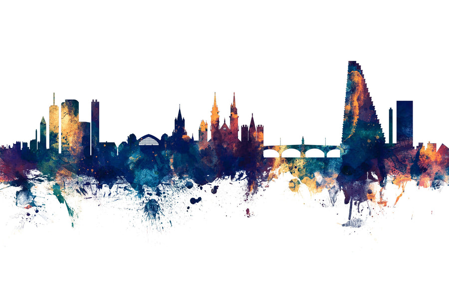 Basel Switzerland Skyline Blue & Bronze Mural Wallpaper