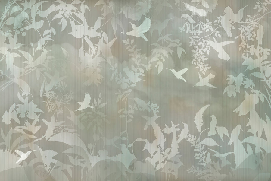 Birds in the Fog Yellow Mural Wallpaper