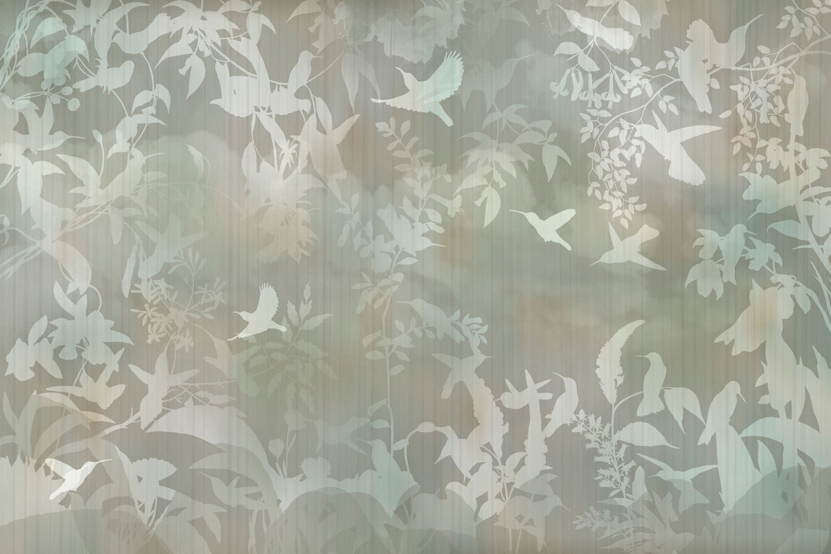 Birds in the Fog Yellow Mural Wallpaper - pure wallpaper artwork