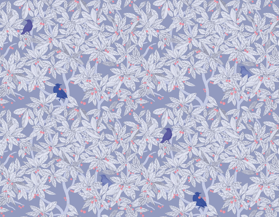 Cherry Tree Birds, Periwinkle Mural Wallpaper