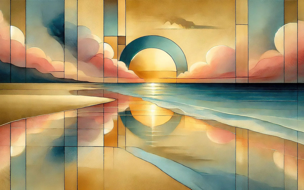 Golden Sunset Vista in Art Deco Mural Wallpaper - pure wallpaper artwork