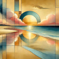 Golden Sunset Vista in Art Deco Mural Wallpaper - pure wallpaper artwork