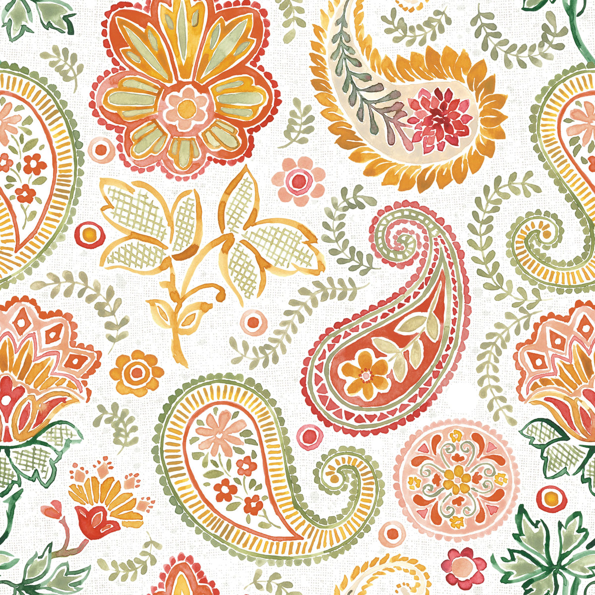 Harvest Paisley Mini White Mural Wallpaper - pure wallpaper artwork