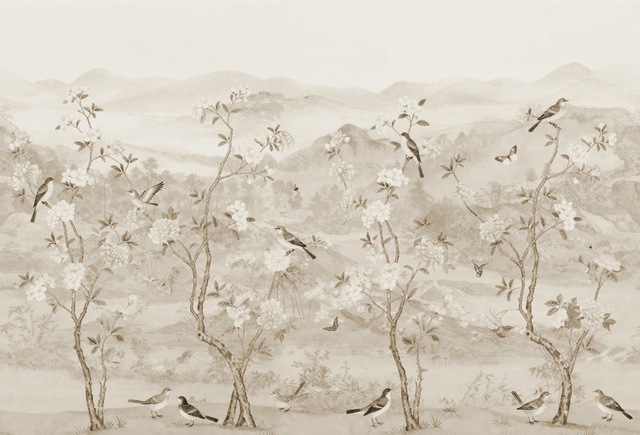 Peony Tree Landscape, Sand Mural Wallpaper