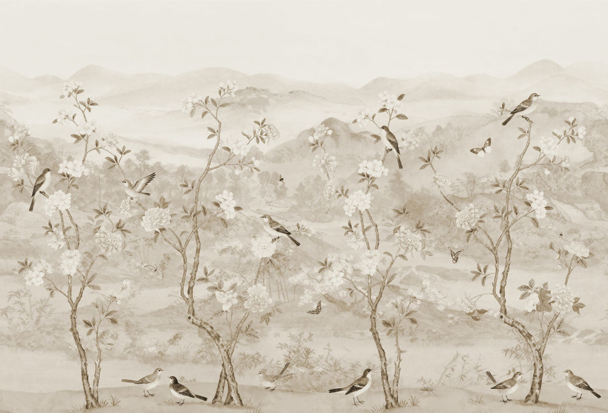 Peony Tree Landscape, Sand Mural Wallpaper - pure wallpaper artwork
