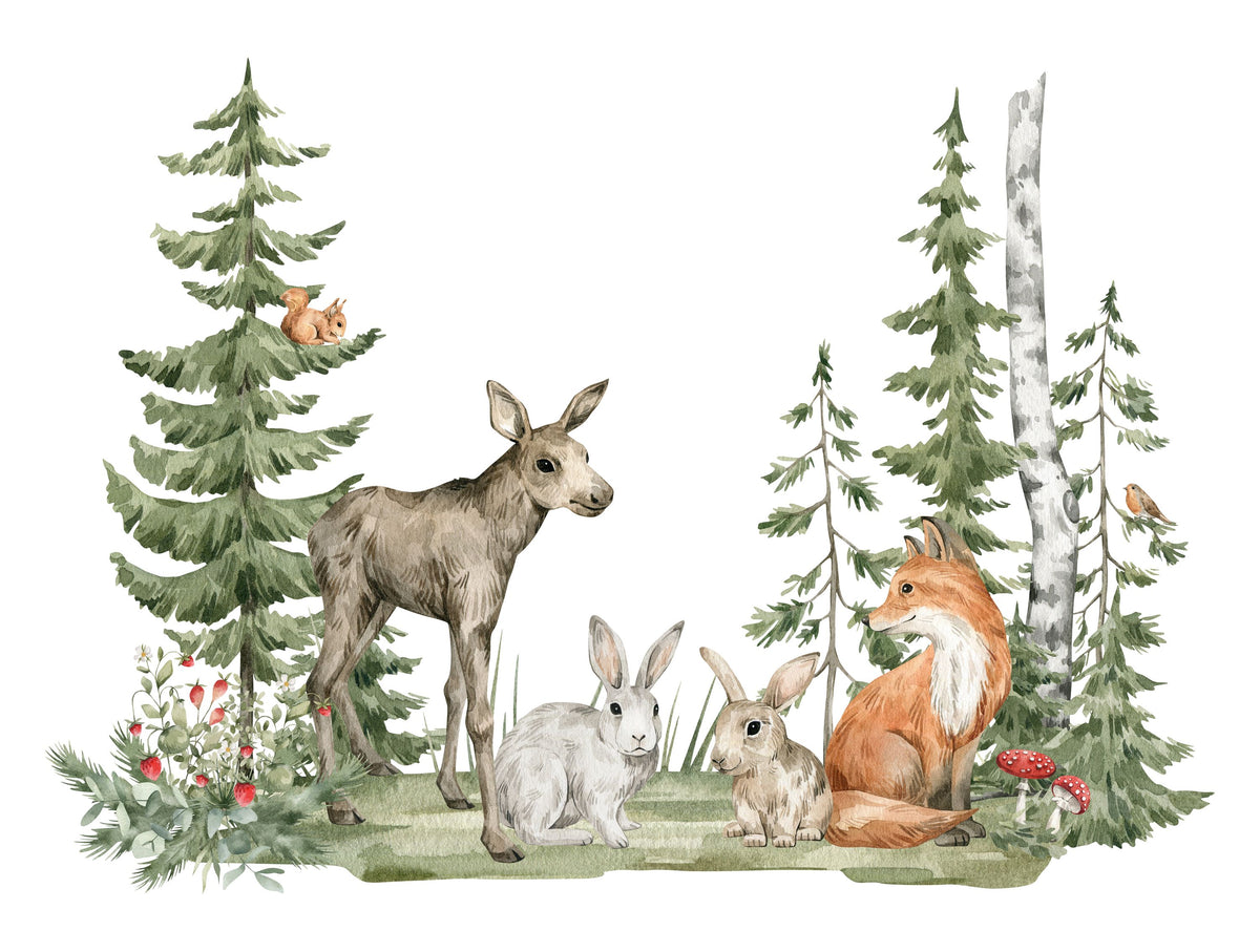 Fir Forest Pals Mural Wallpaper - pure wallpaper artwork