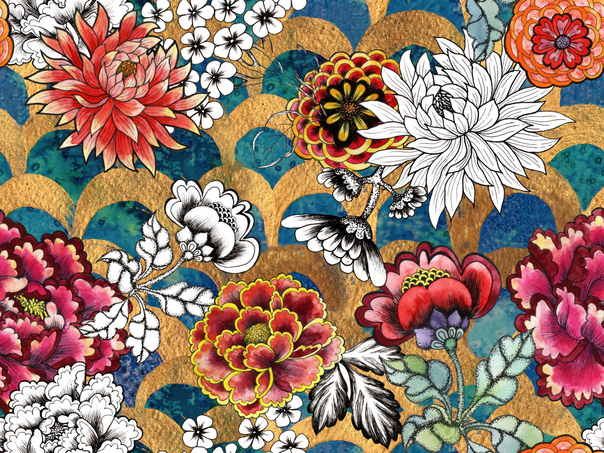 Vibrant Floral Medley Mural Wallpaper - pure wallpaper artwork