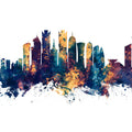 Doha Qatar Skyline Blue & Bronze Mural Wallpaper - pure wallpaper artwork