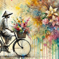 Vibrant Floral Cyclist Mural Wallpaper - pure wallpaper artwork