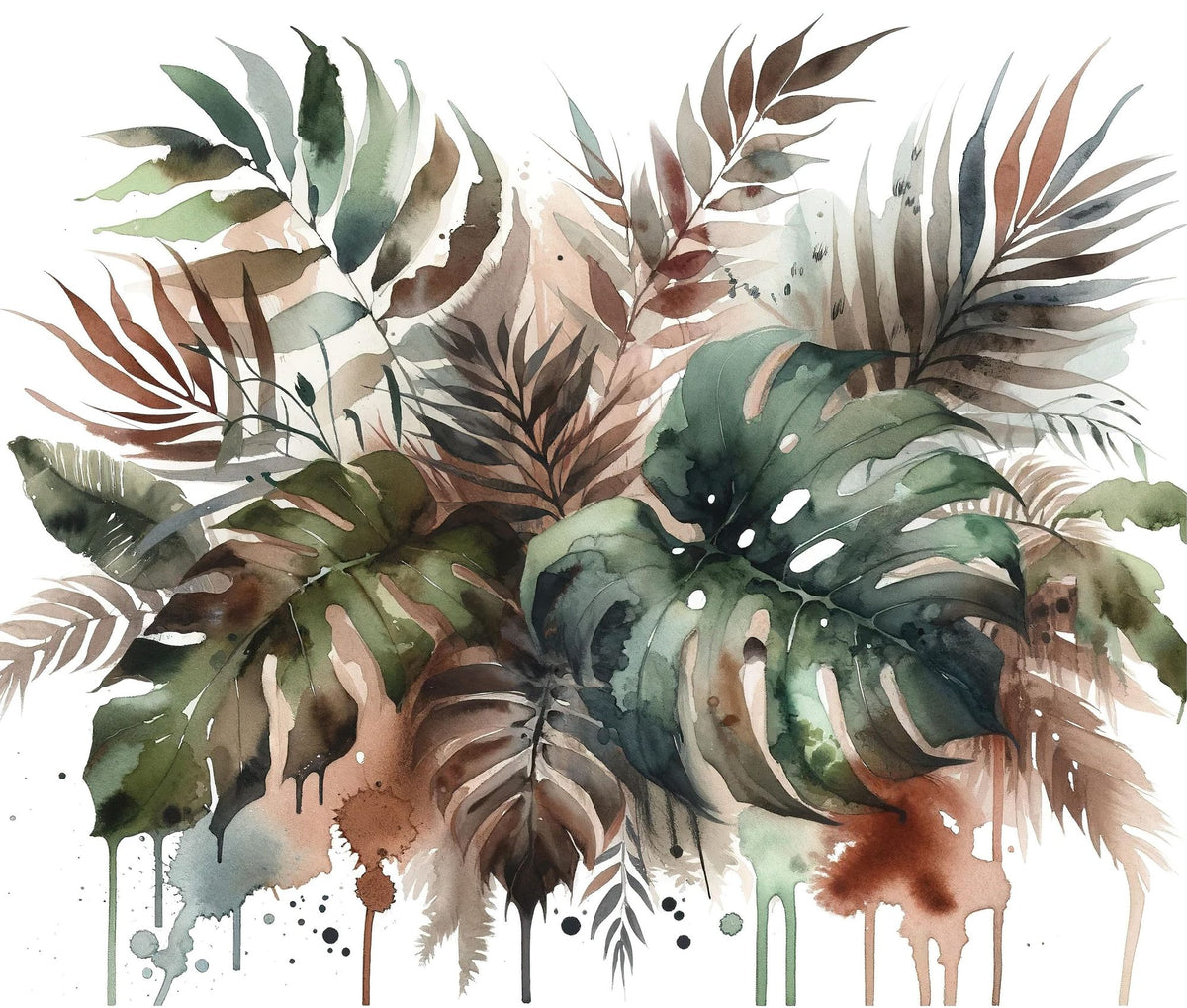 Tropical Rains on Monstera Leaves Mural Wallpaper - pure wallpaper artwork