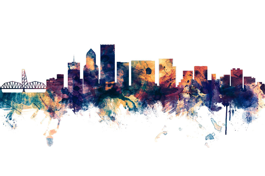 Portland Oregon Skyline Blue & Bronze Mural Wallpaper