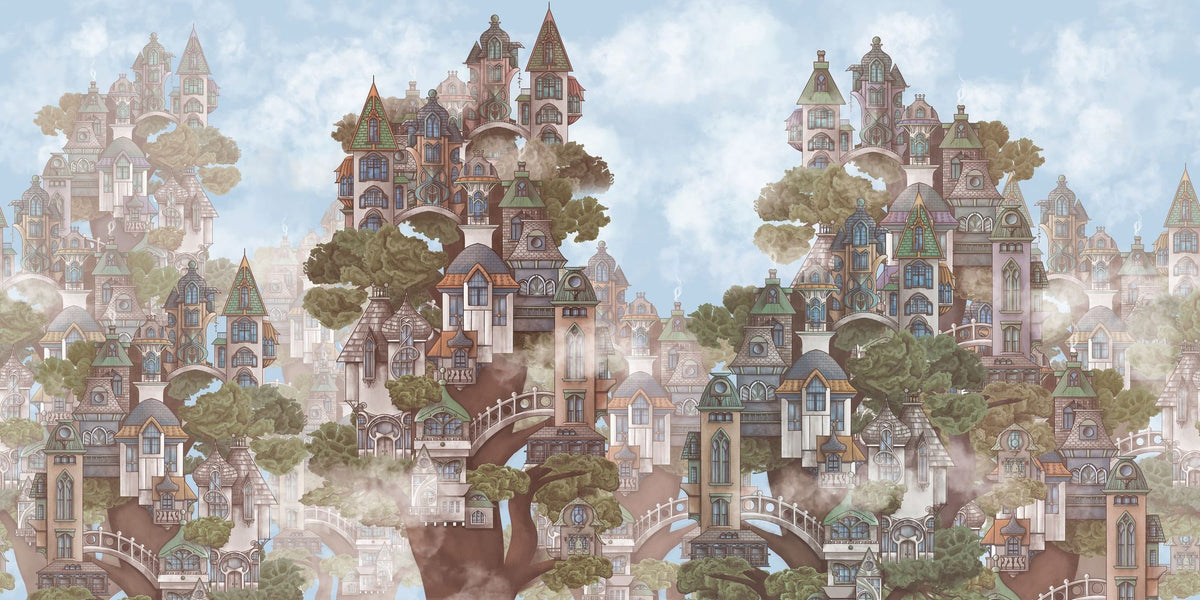 Treehouse Neighborhood Warm Mural Wallpaper - pure wallpaper artwork