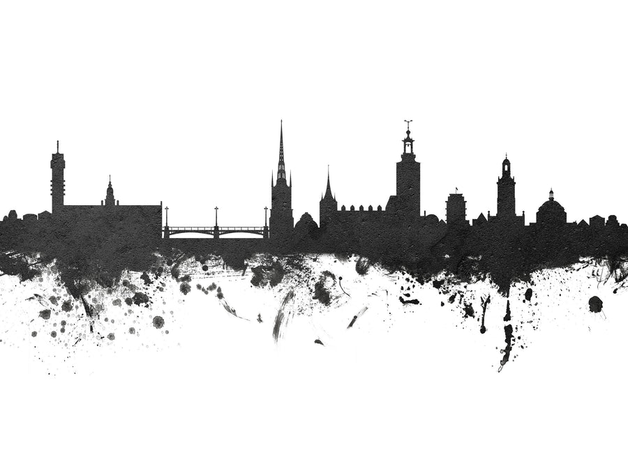 Stockholm Skyline Black & White Mural Wallpaper