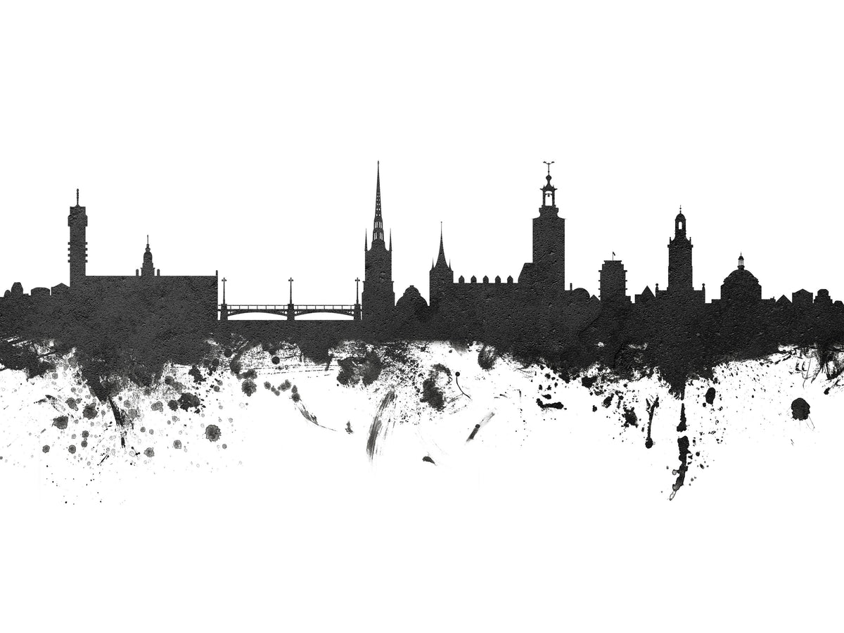 Stockholm Skyline Black & White Mural Wallpaper - pure wallpaper artwork