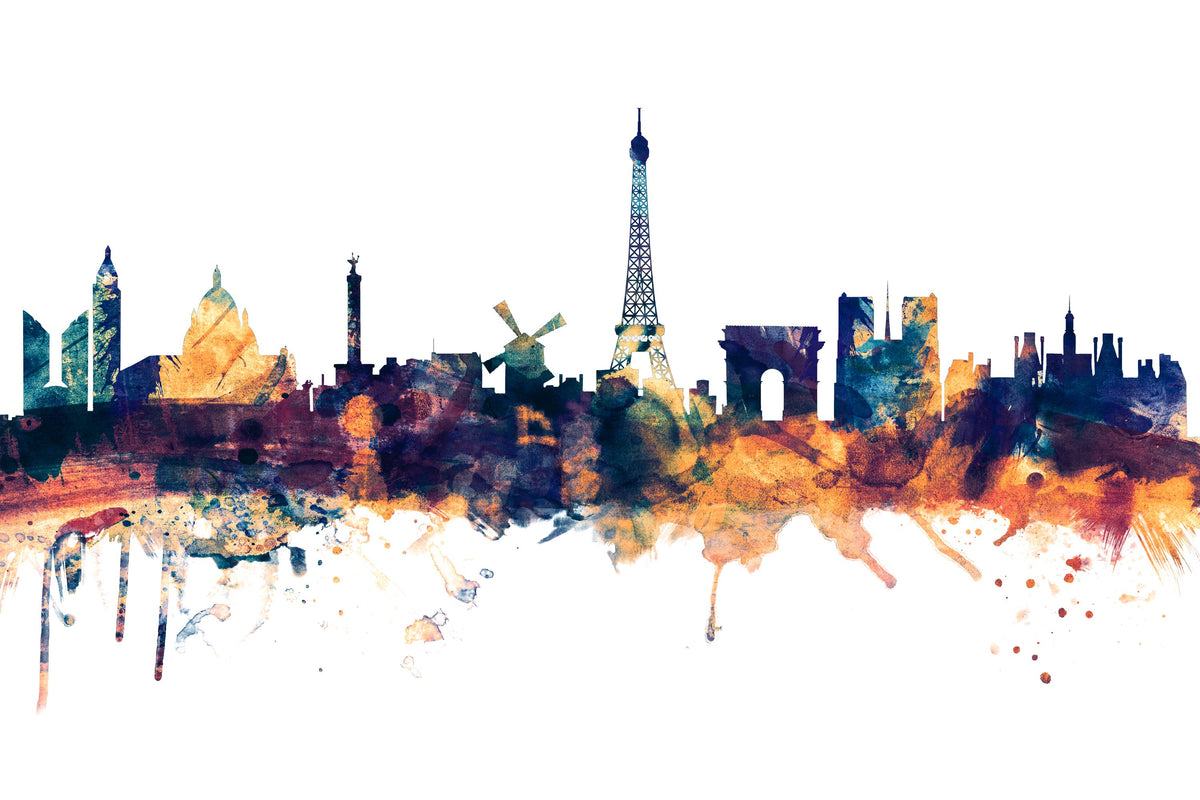 Paris Skyline Blue & Bronze Mural Wallpaper - pure wallpaper artwork