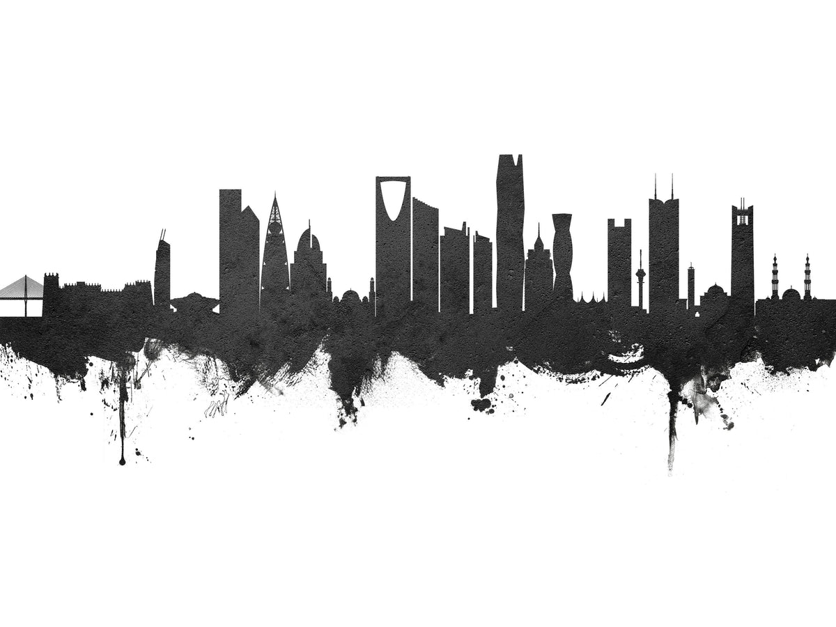 Riyadh Saudi Arabia Skyline Black & White Mural Wallpaper - pure wallpaper artwork