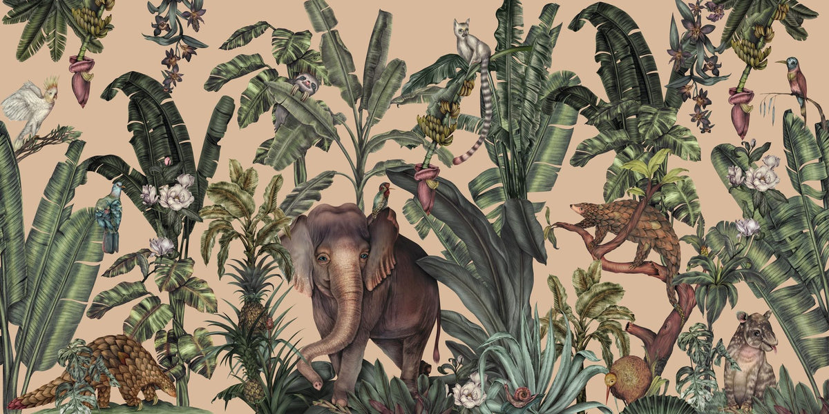 Jungle Kingdom, Beige Mural Wallpaper - pure wallpaper artwork
