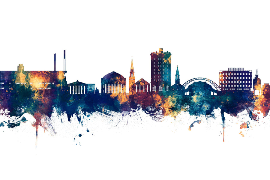 Charlottesville Virginia Skyline Blue & Bronze Mural Wallpaper