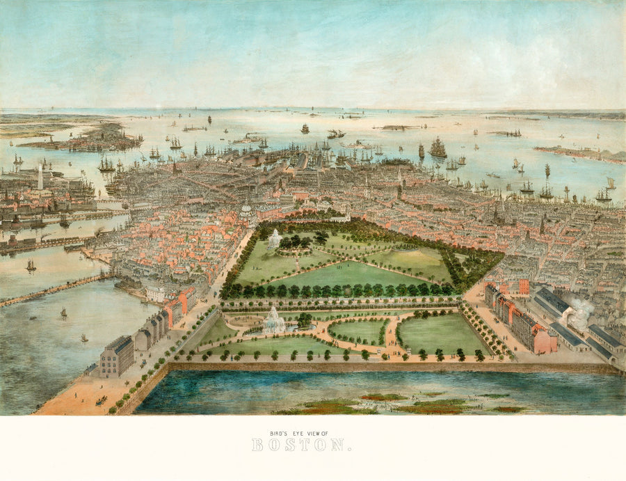Old Aerial View of Boston, Massachusetts Mural Wallpaper