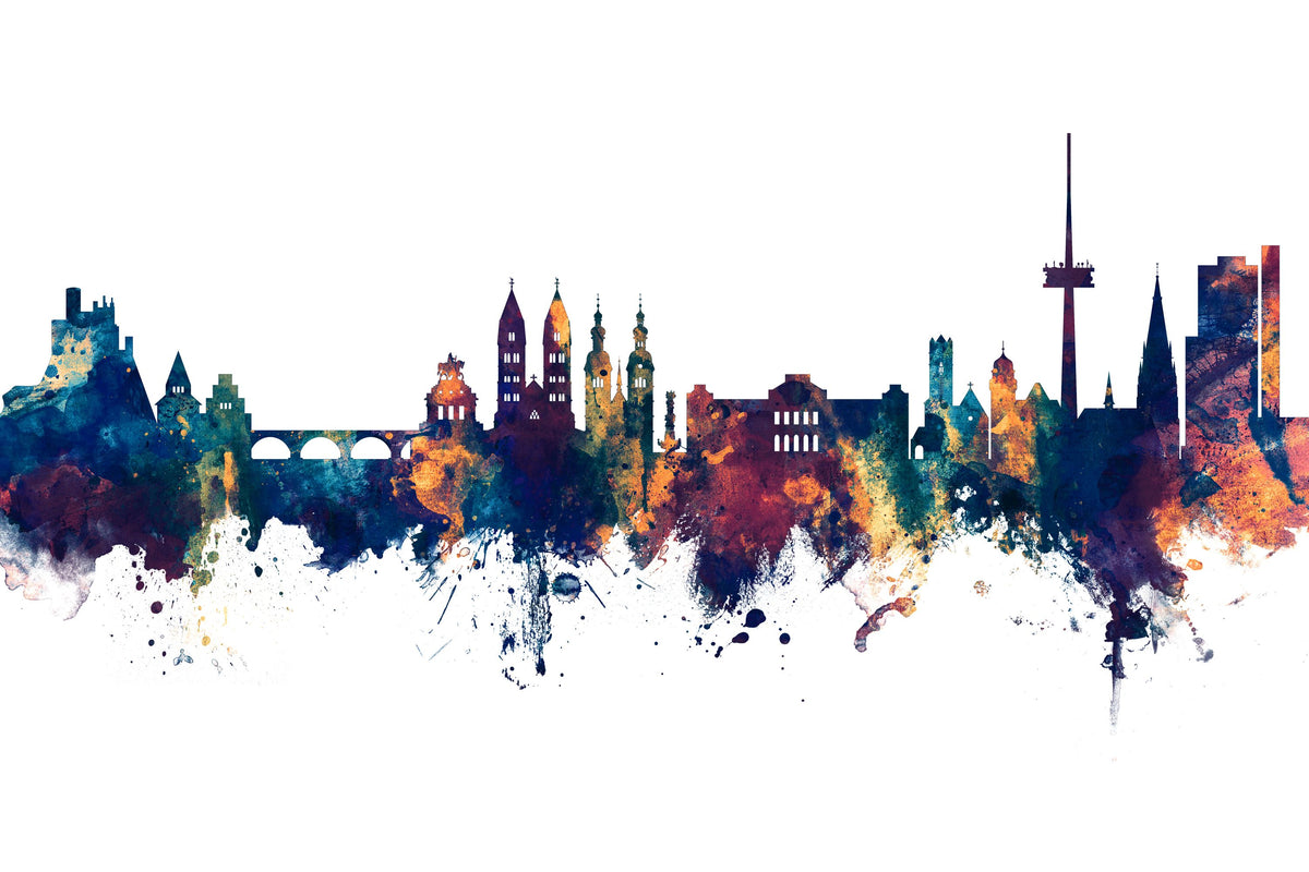Koblenz Germany Skyline Blue & Bronze Mural Wallpaper - pure wallpaper artwork