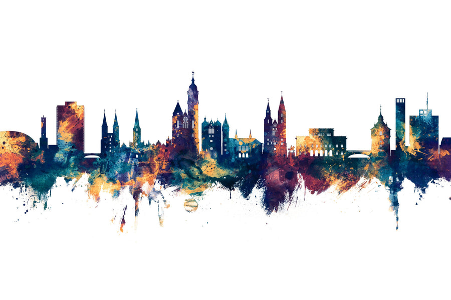 Braunschweig Germany Skyline Blue & Bronze Mural Wallpaper
