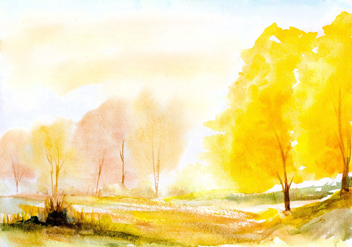 Yellow Autumn Trees, Landscape Painting Mural Wallpaper - pure wallpaper artwork