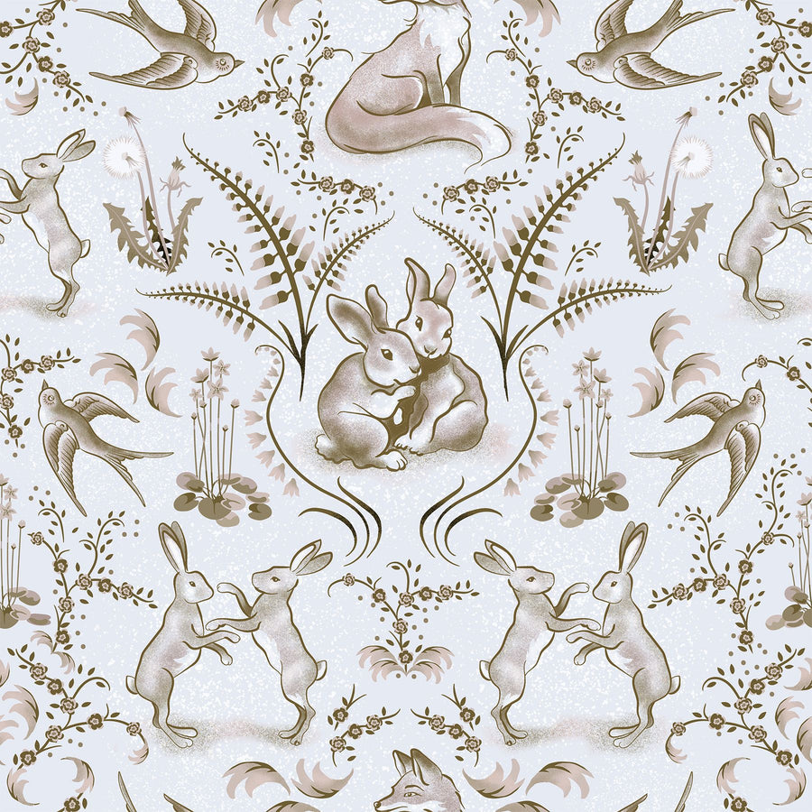Spring Field Rabbits, Sepia Mural Wallpaper