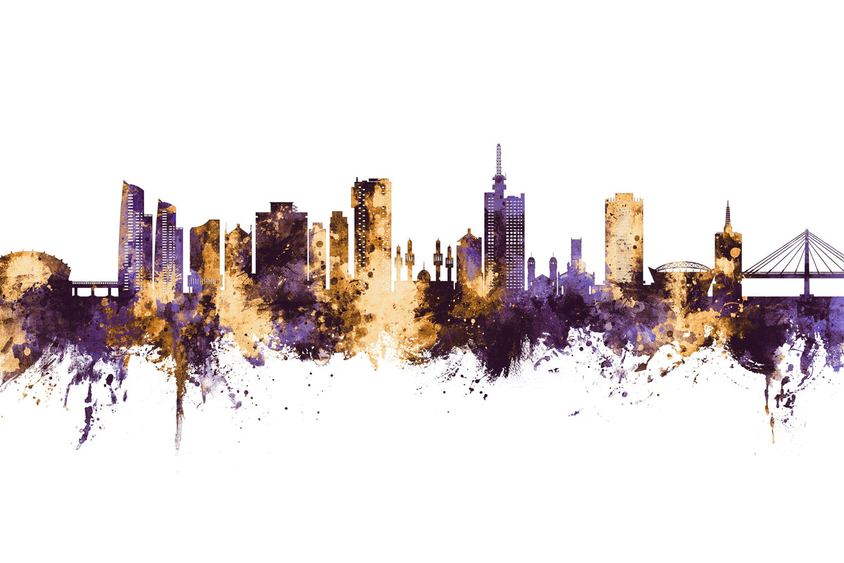 Lagos Nigeria Skyline Purple & Gold Mural Wallpaper - pure wallpaper artwork
