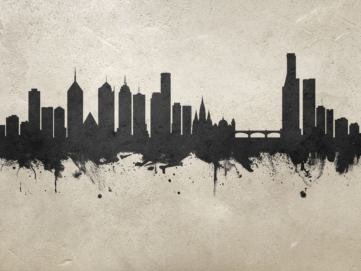 Melbourne Australia Skyline Concrete Mural Wallpaper - pure wallpaper artwork