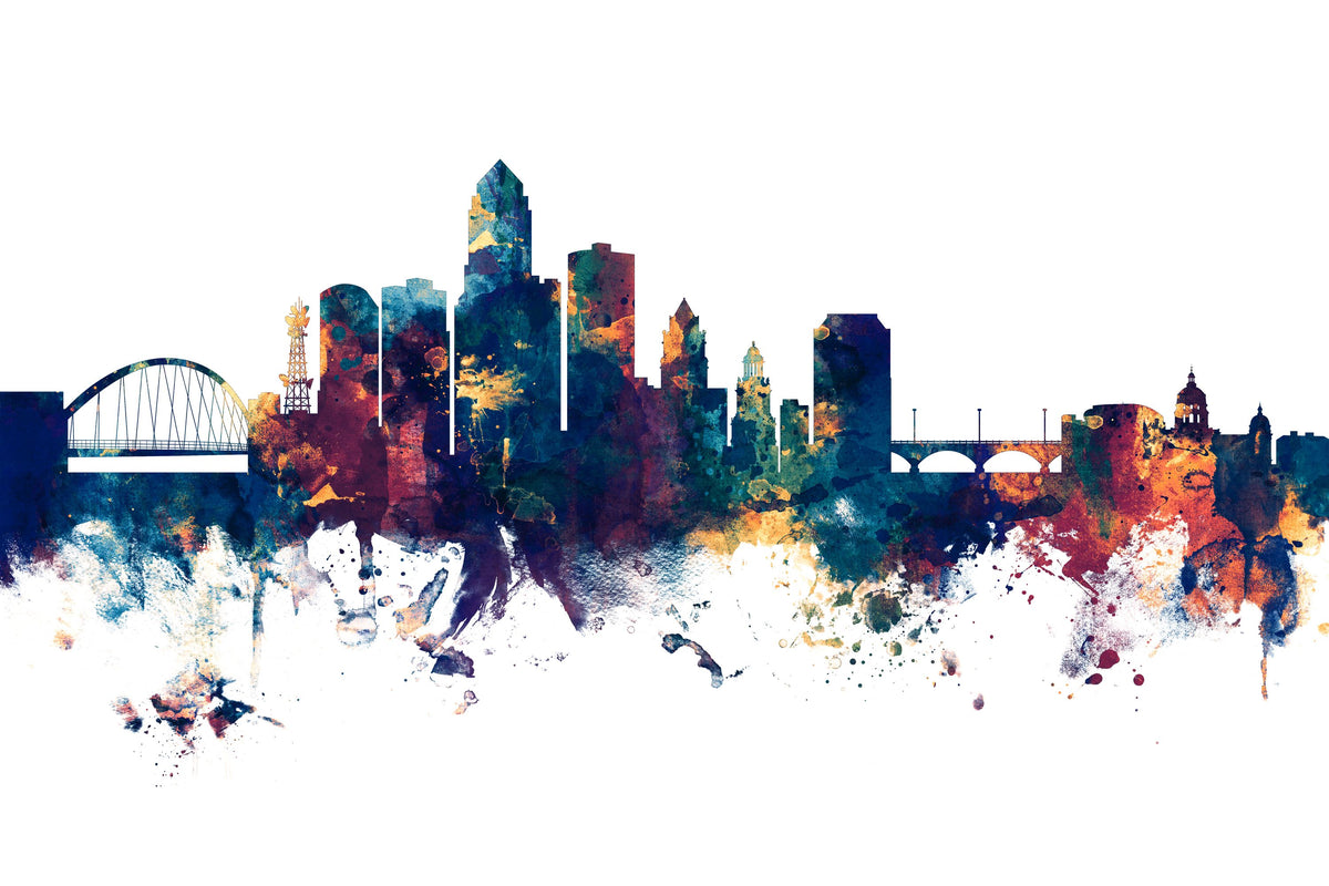 Des Moines Iowa Skyline Blue & Bronze Mural Wallpaper - pure wallpaper artwork