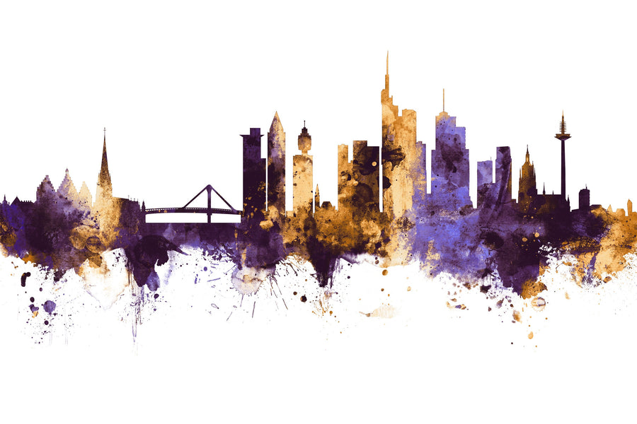 Frankfurt Skyline Purple & Gold Mural Wallpaper