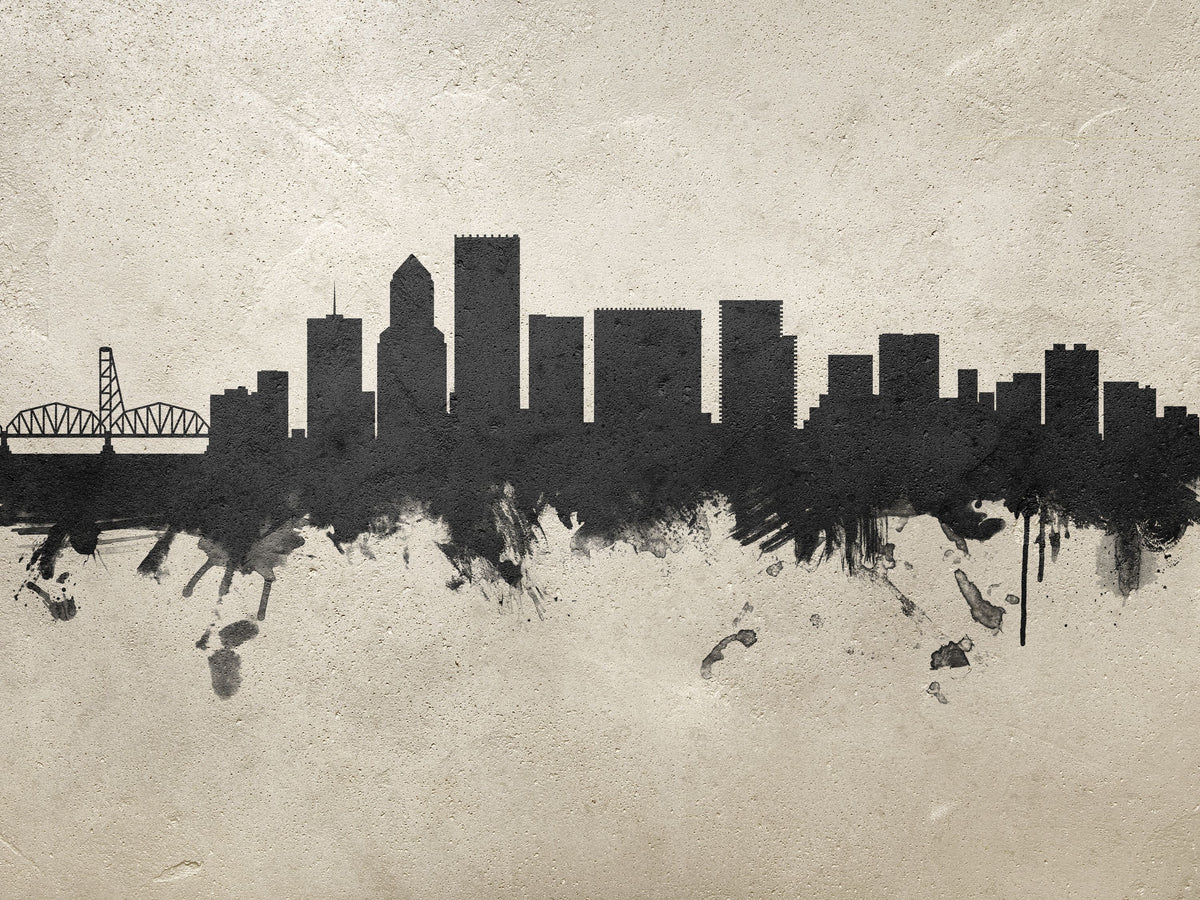 Portland Oregon Skyline Concrete Mural Wallpaper - pure wallpaper artwork